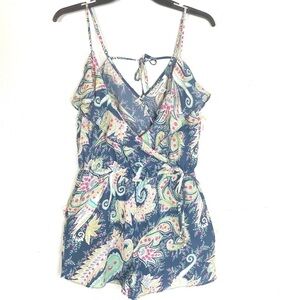 American Eagle XS blue yellow paisely romper